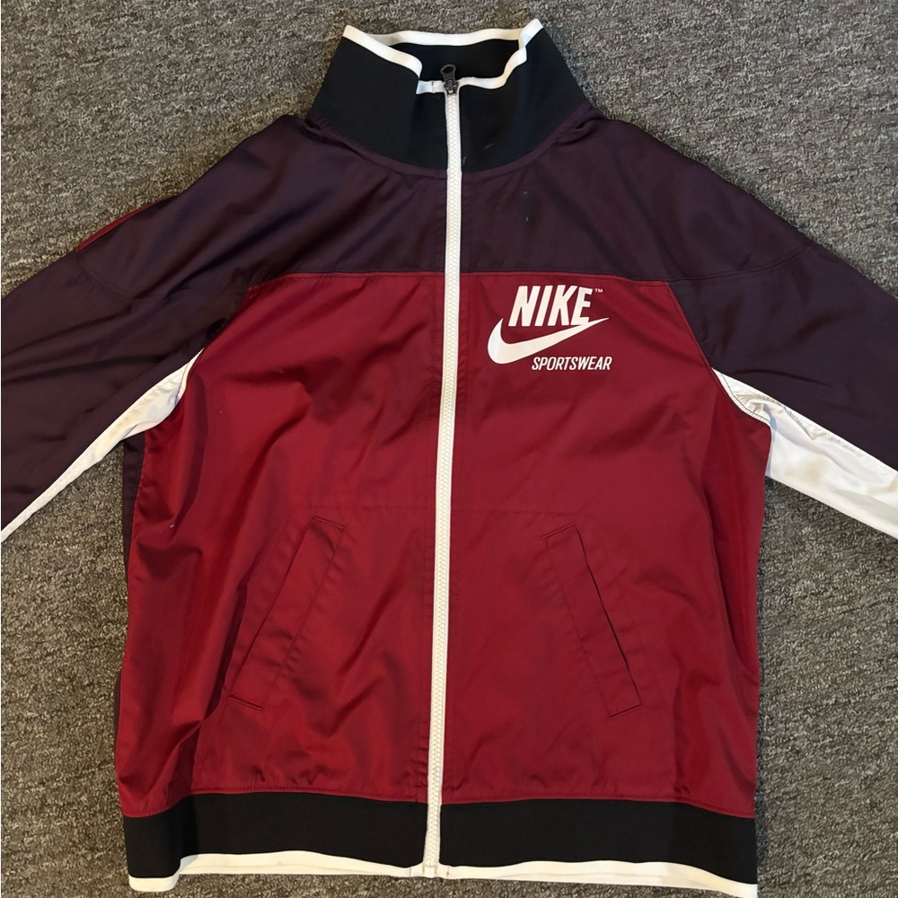 Nike Women’s Maroon and White Sportswear Jacket